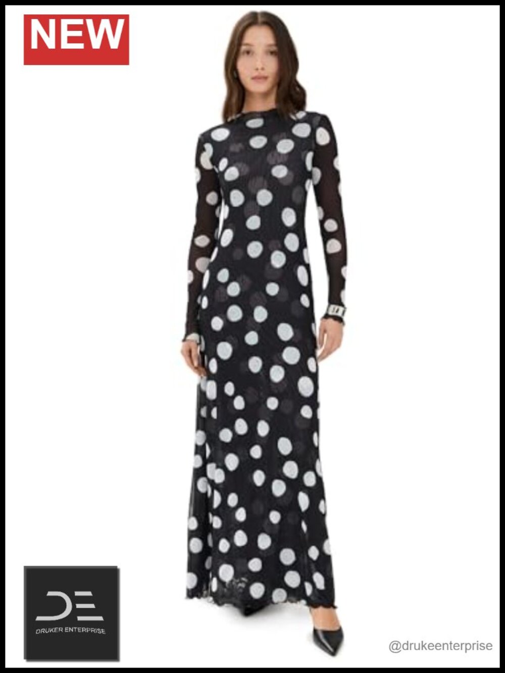 Women's Lyon Maxi Dress Long Sleeve Mesh Polka Dot A-Line